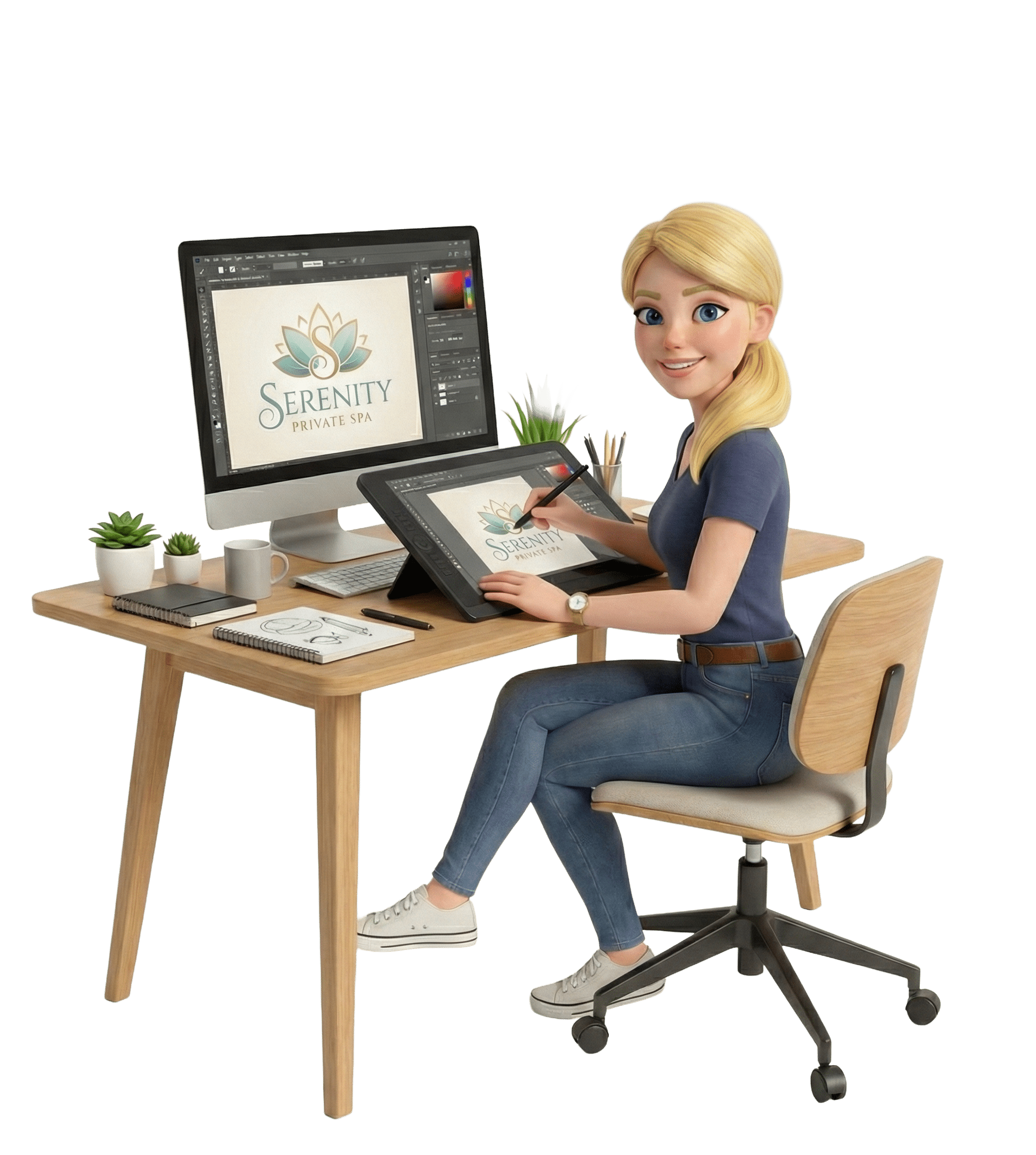 La graphiste de Simply Spa en train de realiser un logo sur mesure pour un spa privatif